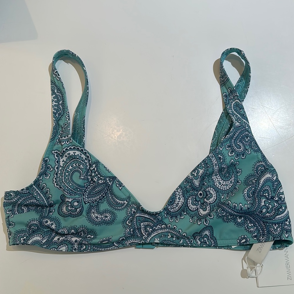Zimmermann Scoop Bikini Top in Aqua Paisley